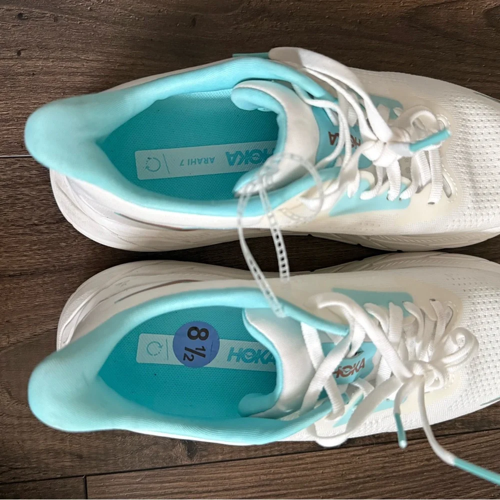 Hoka Women's White and Teal Athletic Shoes - Picture 8 of 8